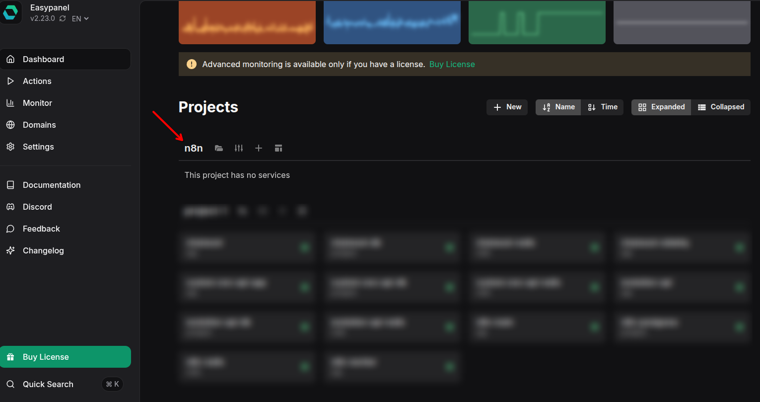 Initialize new project in EasyPanel