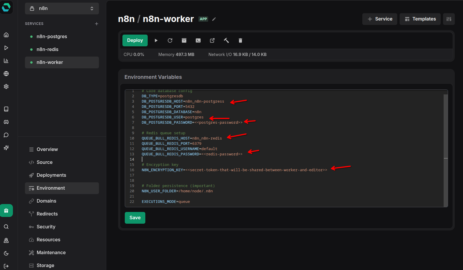 Create environment variables for n8n worker