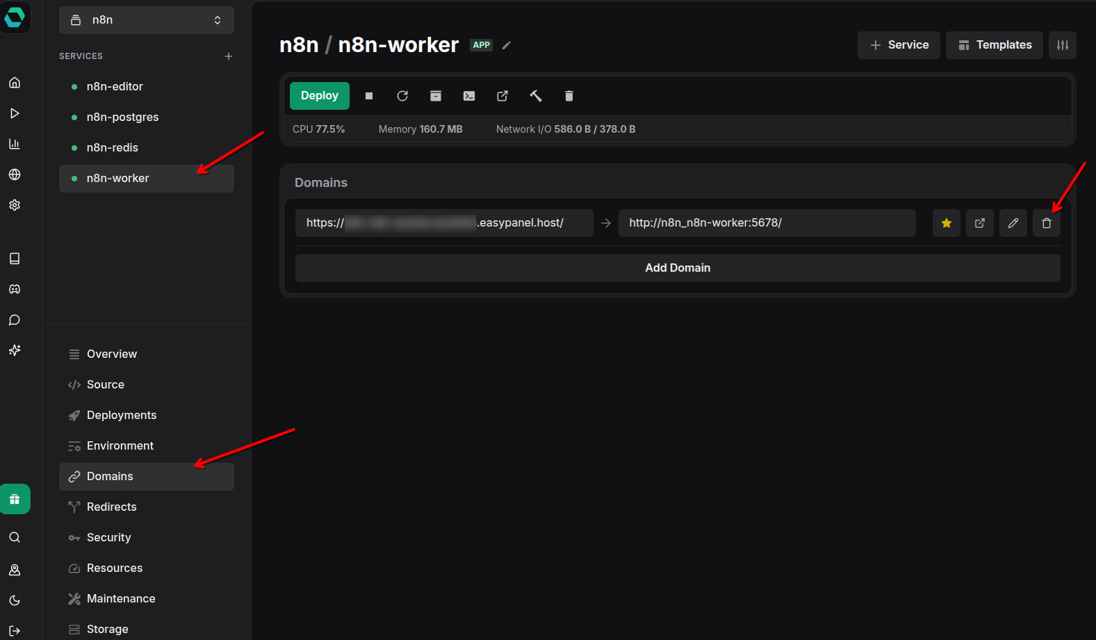 Remove domain from n8n worker