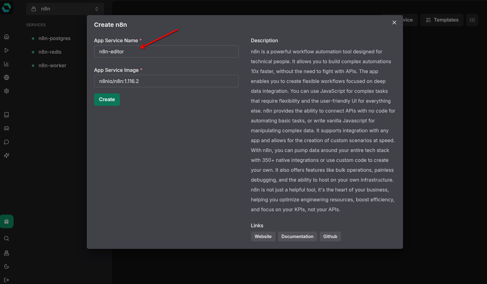 Name n8n editor service