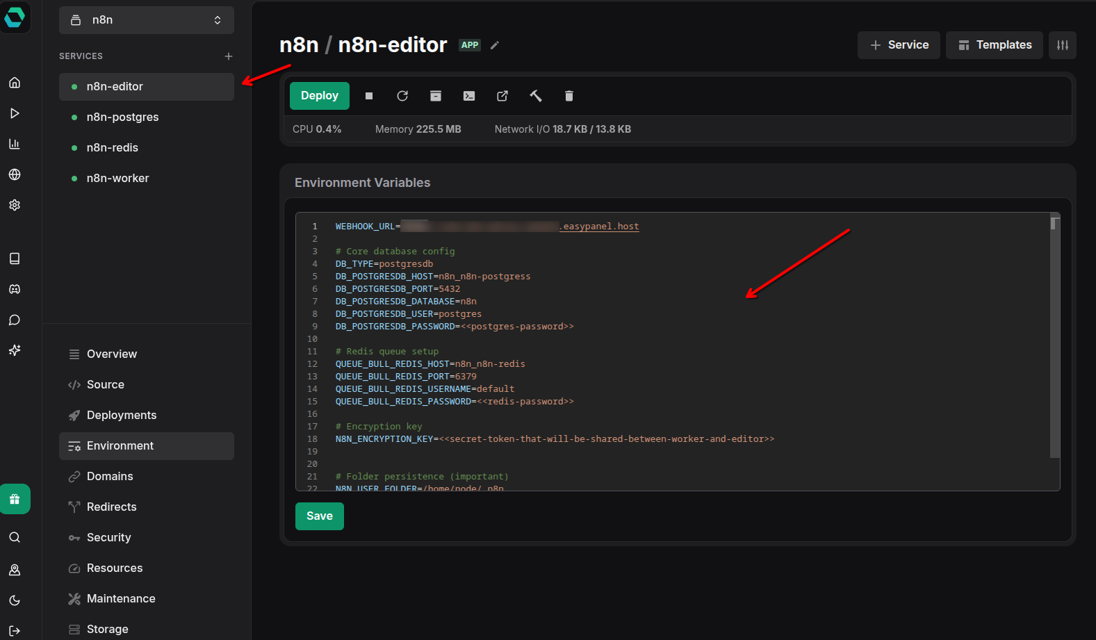 Create environment variables for n8n editor