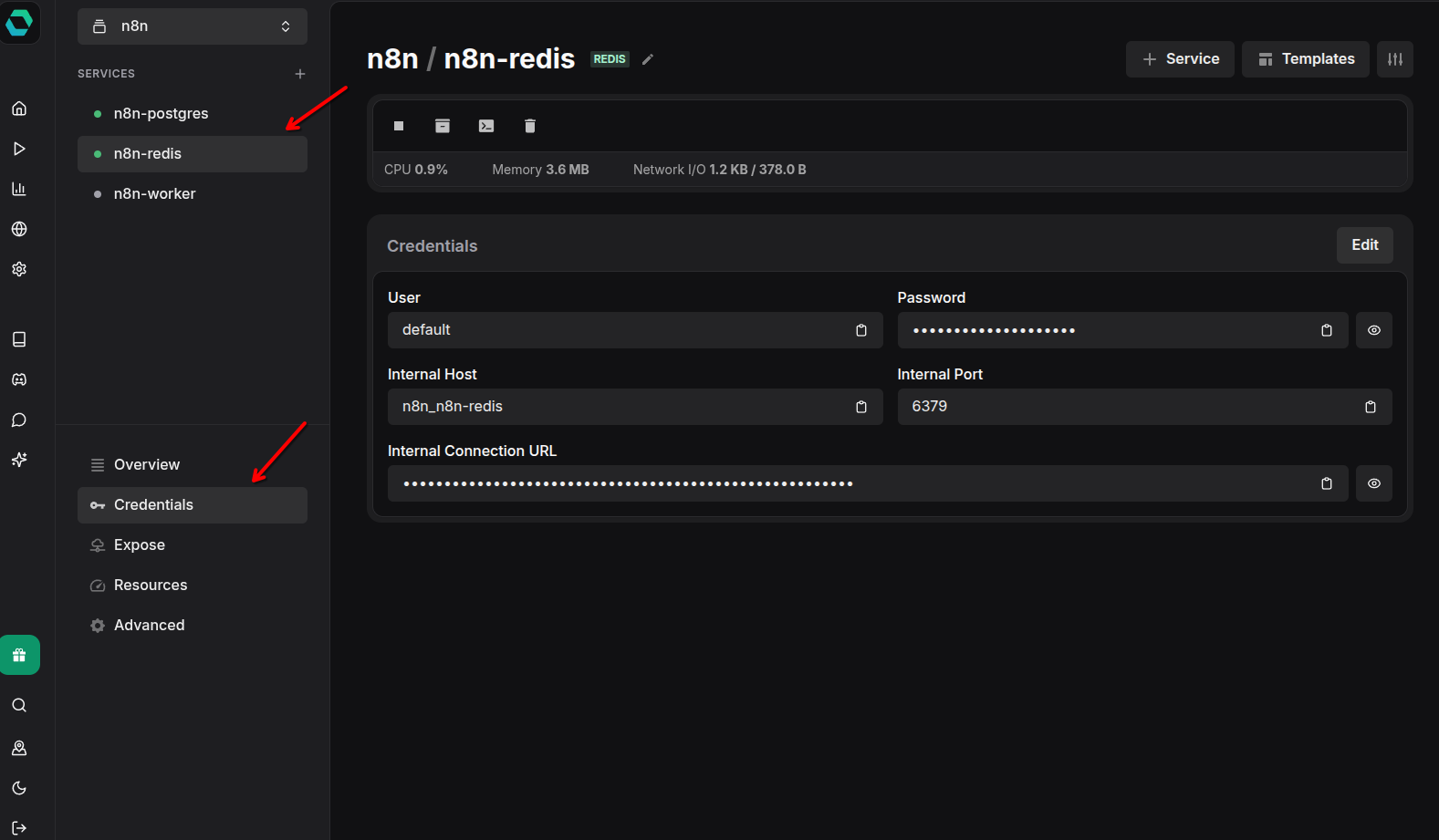 Copy Redis credentials